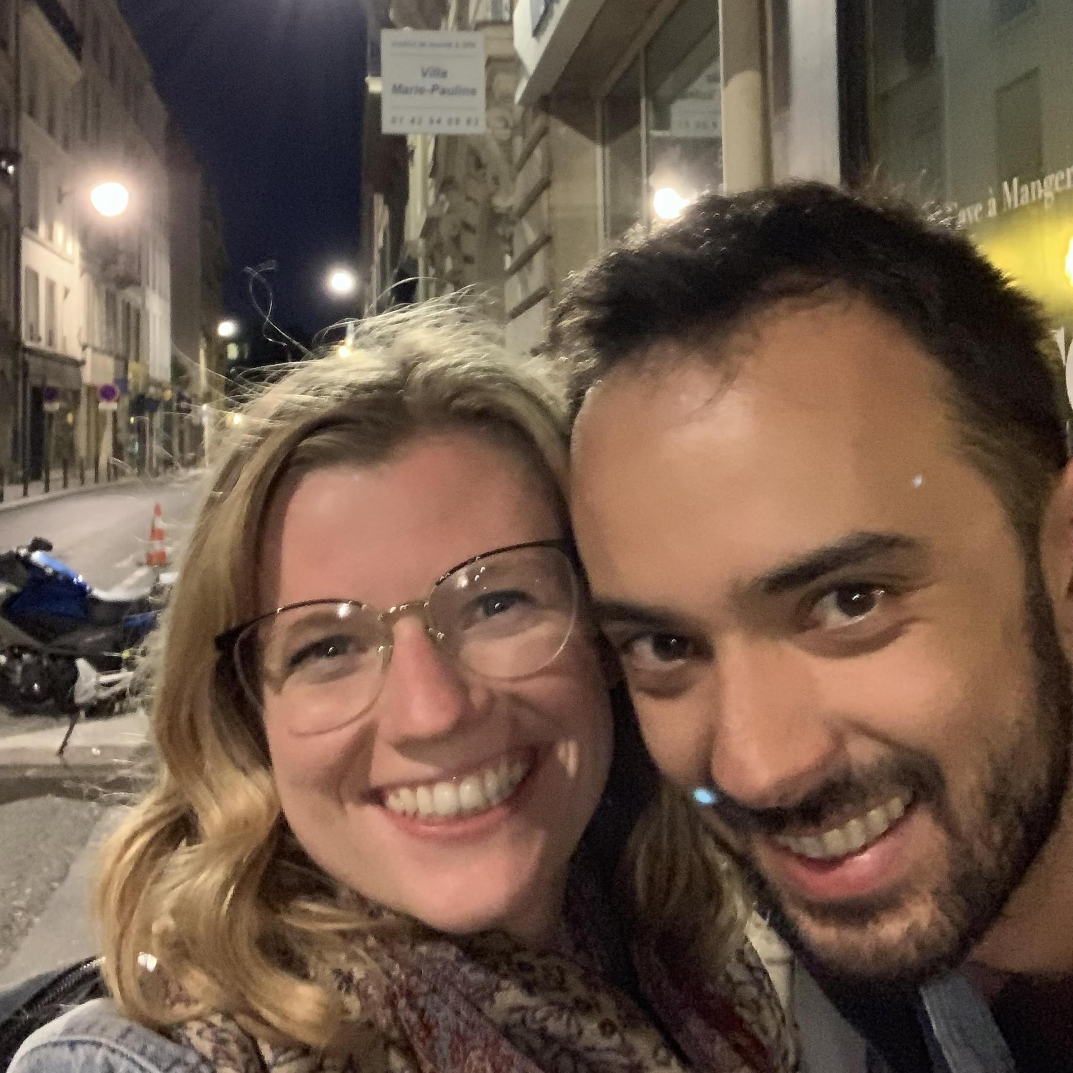 Selfies on the streets of Paris as an engaged couple