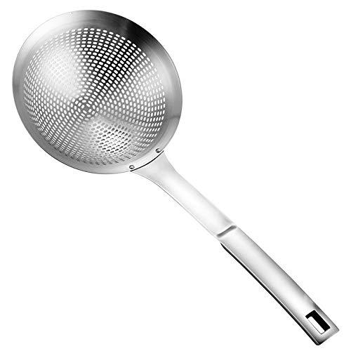 Large Scoop Colander,Skimmer Slotted Spoon,luxury 304 Stainless Steel Slotted Spoon Skimmer Cooking Spoon Strainer Soups Pasta, Comfortable Grip Design Strainer Ladle for Kitchen, 16 Inch