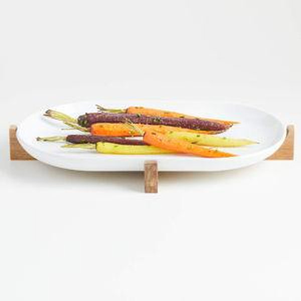 Oven-to-Table Oval Platter with Acacia Wood Base