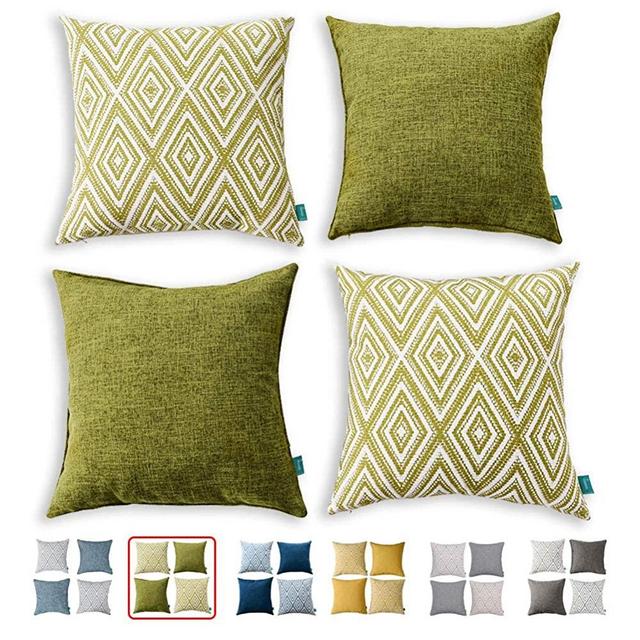 HPUK Set of 4 Decorative Throw Pillow Covers Geometric Design Cushion Pillowcases for Couch Sofa Bed Car, 17"x17", Green