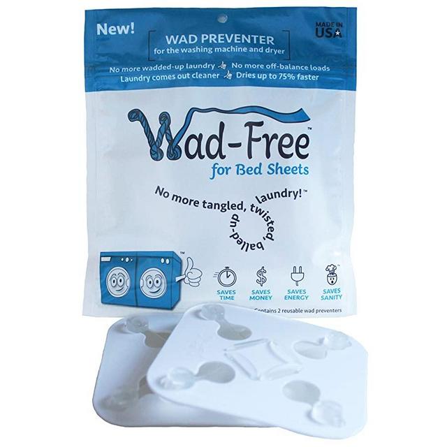 Wad-Free for Bed Sheets - Bed Sheet Detangler Prevents Laundry Tangles and Wads in the Washer and Dryer - Contains enough for 2 sheets, flat or fitted - Reusable - Made in USA