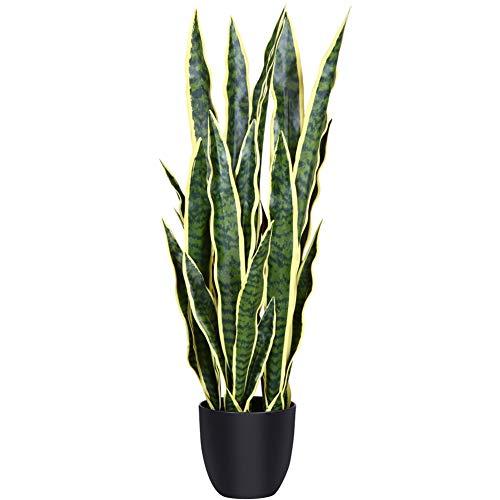 CROSOFMI Artificial Snake Plant,35.4" Fake Sansevieria Trifasciata with 32 Leaves Feaux Plants in Pot for Indoor Outdoor House Home Office Modern Decoration Perfect Housewarming Gift-1Pack，Yellow