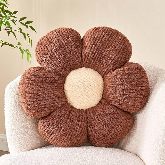 Kcvvcr Flower Throw Pillow, Soft Brown 14.9" Shaped Floor Pillow for Home Decor, Cute Aesthetic Plush Decorative Pillows for Bed, Sofa, Couch