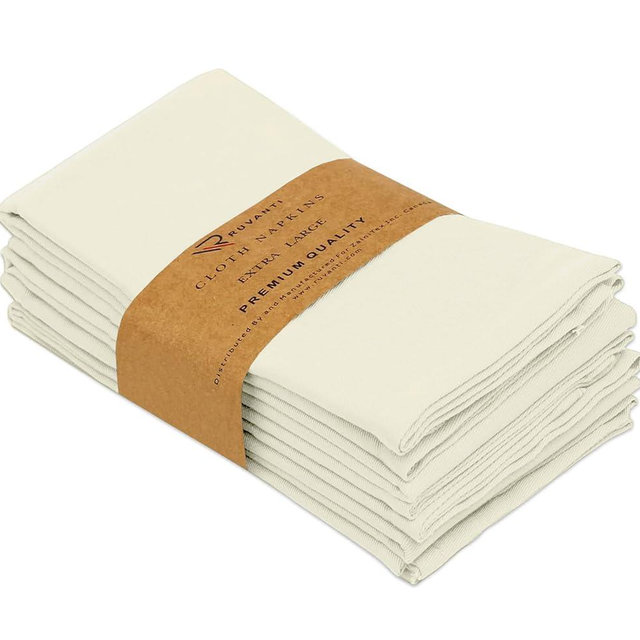 Ruvanti Cloth Napkins Set of 6, 18x18 Inches Napkins Cloth Washable, Soft, Durable, Absorbent, Cotton Blend. Table Dinner Napkins Cloth for Hotel, Lunch, Restaurant, Wedding Parties - Ivory
