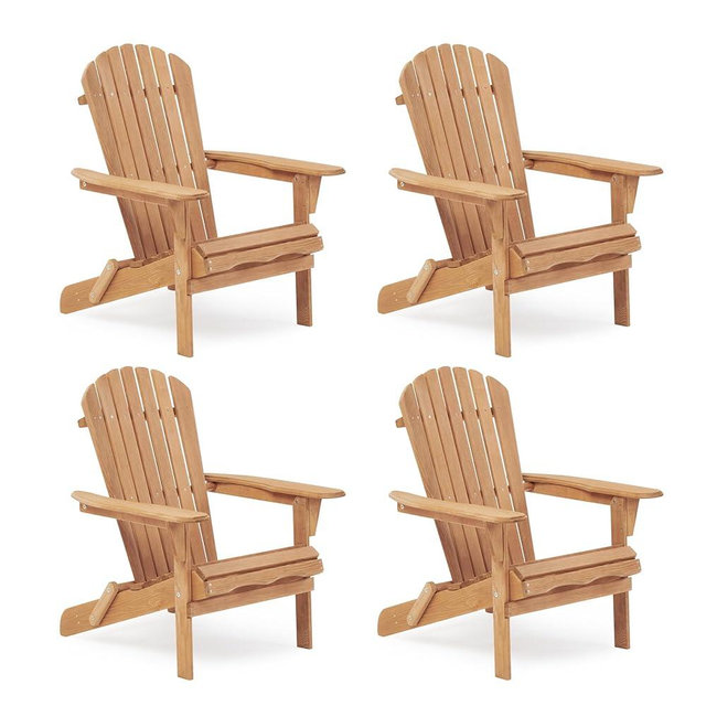 Wooden Folding Adirondack Chair Set of 4, Pre-Assembled BackRest Wood Lounge Chair for Outdoor Patio Garden Lawn Backyard Deck Pool Beach Firepit