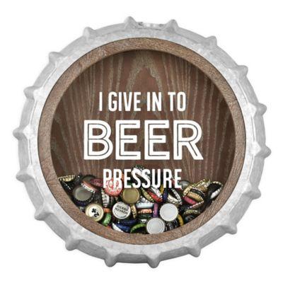"I Give into Beer Pressure" Bottlecap Catcher 15.25-Inch Square Shadowbox Wall Art