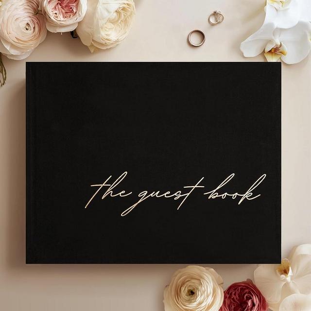 Wedding Guest Book – Guest Book for Wedding Reception with Linen Hardcover & Gold Foil Embossing – Unlined, No-Bleed Pages – Perfect Keepsake for Sign-Ins & Polaroids - Black
