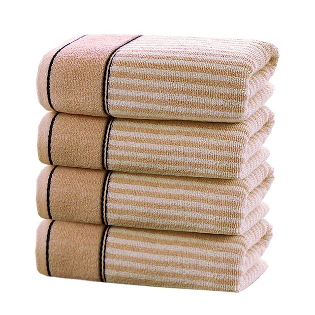 Pidada Hand Towels Set of 4 100% Cotton Striped Pattern Absorbent Soft Decorative Towel for Bathroom 13.4 x 29.1 Inch (Brown)