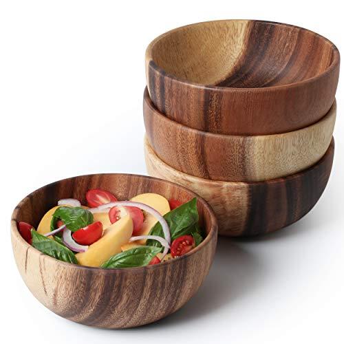 Acacia Wooden Salad Bowl 6.3inches Set of 4 - Individual Salad Bowls for Salad, Fruits and Cereal by AVAMI