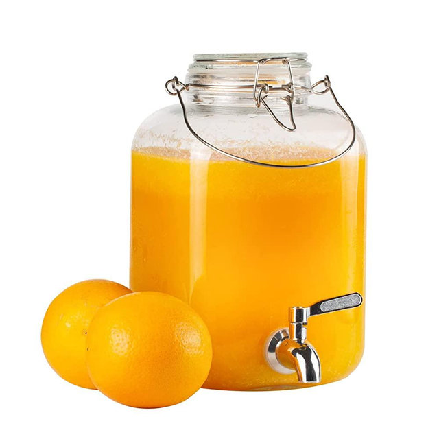 Glass Drink Dispenser for Parties, 1 Gallon Glass Water Dispenser with Stainless Steel Spigot and handle,Glass Water Dispenser Countertop for Weddings, Lemonade & Laundry Detergent Dispenser (1Pack)