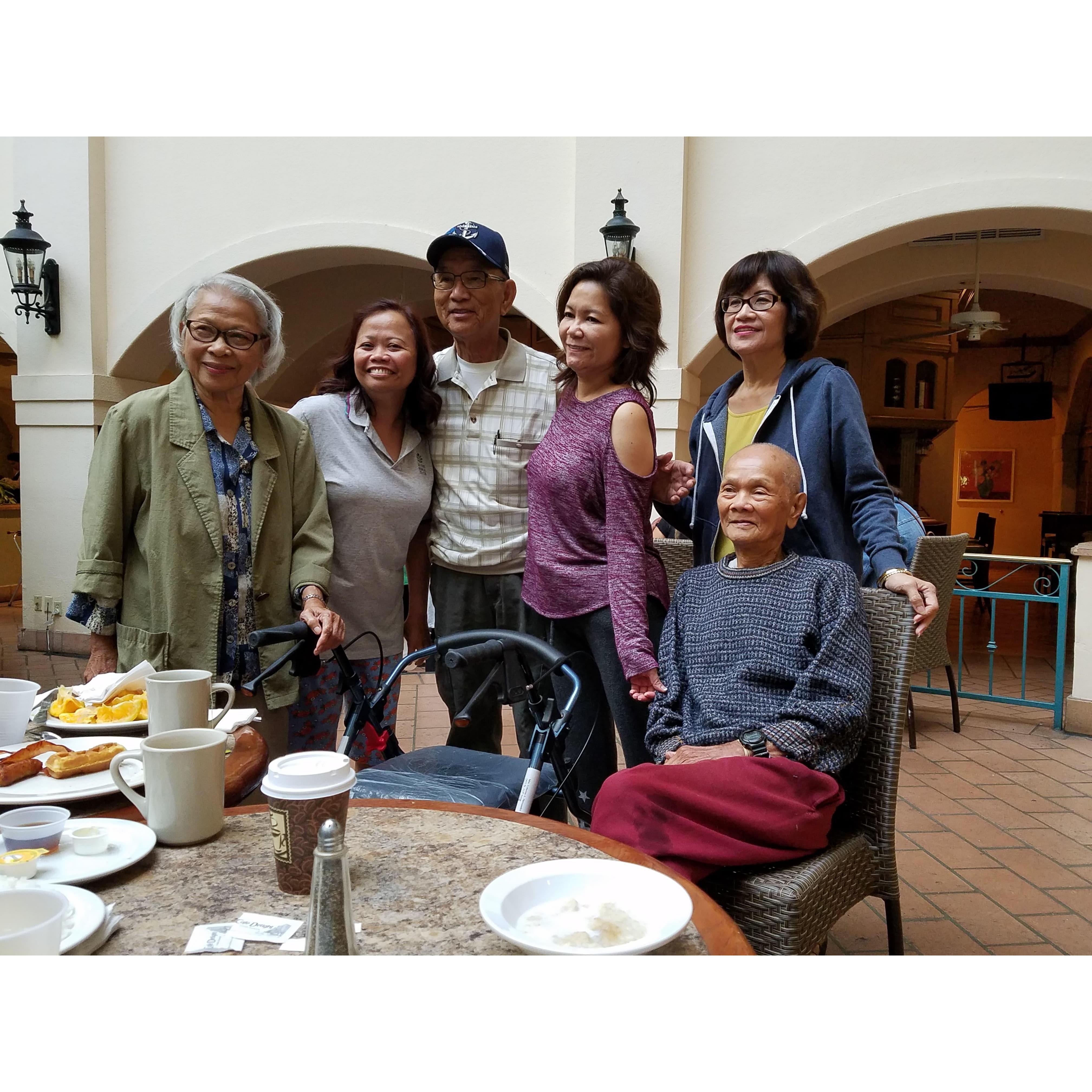 Leah, Ping, and Lolo Emoy the morning after celebrating Lolo Emoy's 95th birthday