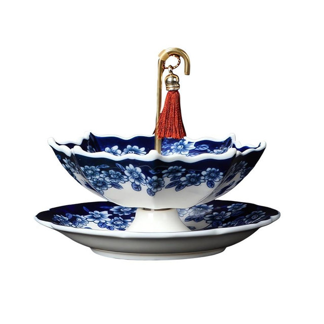 Umbrella Shape Ceramic Tea Strainer - Chinese Blue & White Porcelain Loose Leaf Tea Filter with Matching Base, Traditional Oriental Kung Fu Tea Infuser for Tea Brewing