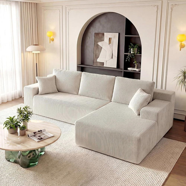 GRUSIGN Cloud Sectional Boneless Couches for Living Room, Modular L Shaped Couch with Deep Seat Oversized Right Facing Chaise, Memory Foam Compressed Spineless 3 Seater Sofa for Apartment, Taupe | No Assembly Required, Deep Seat, Cat-Claw Resistant, High-Resilience Foam, Flexible Modular, Washable Covers