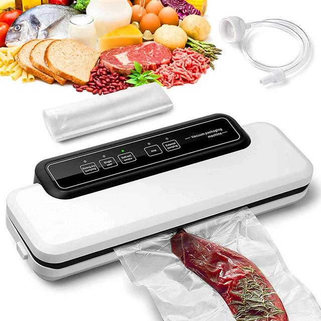 DLECONG Vacuum Sealer Machine, Automatic Food Sealer, for Food Savers / Starter Kit|Led Indicator Lights|Easy to Clean|Dry & Moist Food Modes| Compact Design.（White）