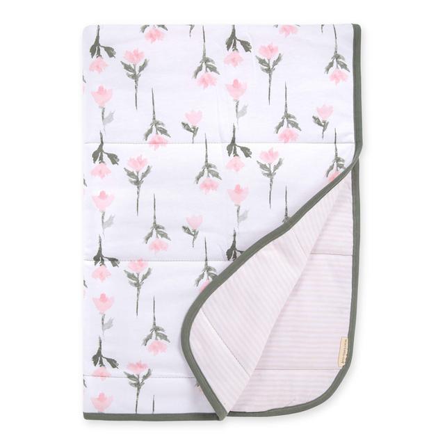 Burt's Bees Baby - Reversible Blanket, Nursery, Stroller Tummy-Time Organic Jersey Cotton Quilted Infant Toddler Bedding, Tall Tulips, One Size