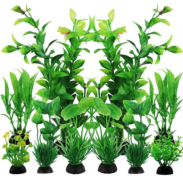 PietyPet Fish Tank Accessories Aquarium Decorations Green Plants, 10pcs Green Fish Tank Decorations Plant, Fish Tank Decor, Aquarium Decor Plastic Plants