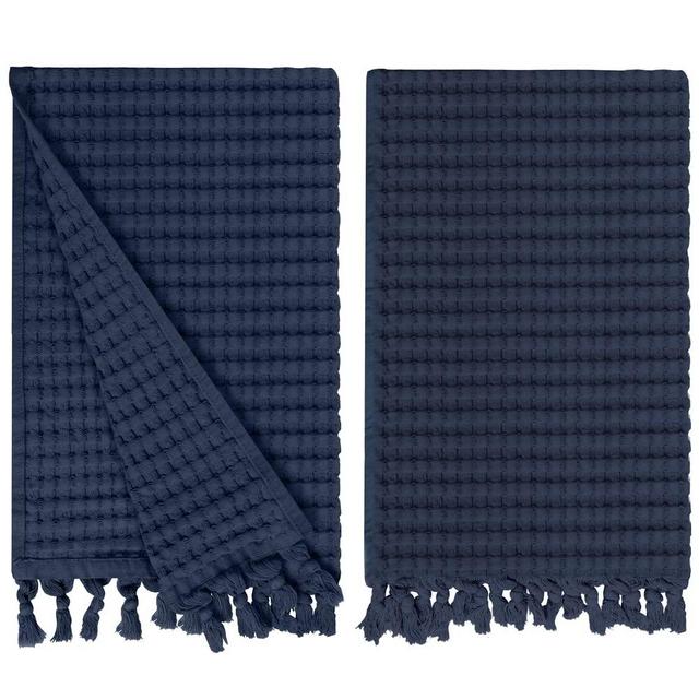 GILDEN TREE Decorative Waffle Hand Towels for Bathroom, 20x35 Large, Quick Drying Fingertip Towel, 2 Pack, Modern Style (Midnight Blue)
