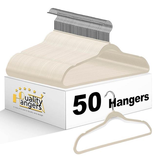 10 Quality Plastic Non Velvet Non-Flocked Thin Compact Hangers Black Swivel Hook (10) (50, Ivory)