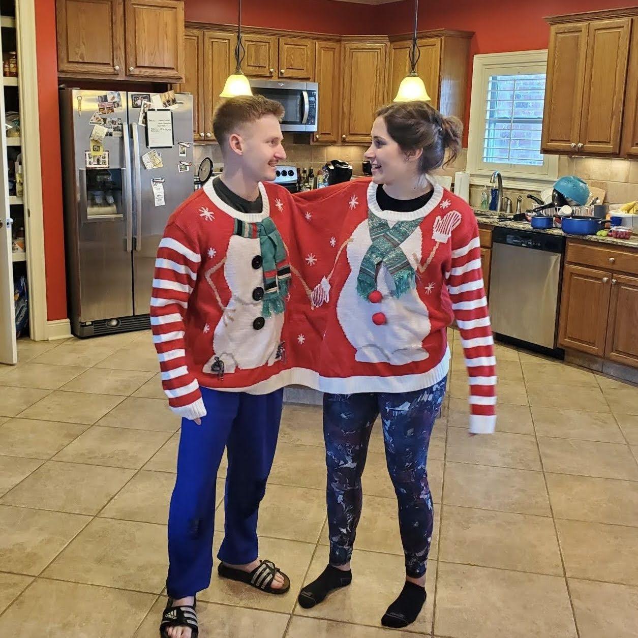The funniest Christmas sweater we found on a thrift store date.