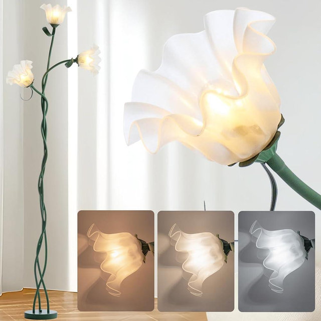 WERFOP Vintage Flower Floor Lamp,‎ 3 Color Temperatures LED Standing Lamps Modern Corner Light Flexible Gooseneck Reading Tall Lamp with E26 Bulb for Bedroom Living Room Office Home Decor