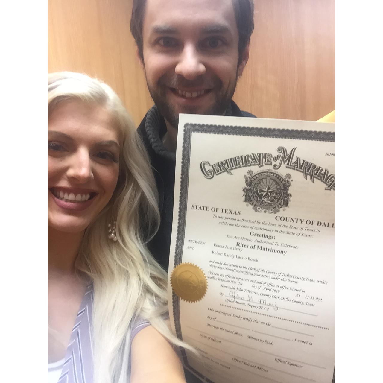 Marriage License! 4/1/2019. Can’t wait until this is signed!❤️💕