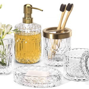 Bathroom Clear Glass Accessories Set (6pcs Clear)