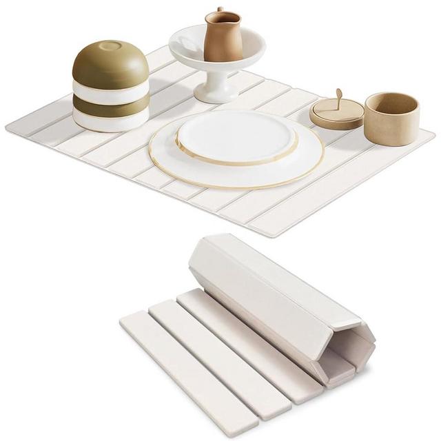 Large Stone Dish Drying Mats for Kitchen Counter, 23"(L)×16"(W) Diatomaceous Earth Mats, Water-Absorbent Collapsible Multi-Purpose Stone Drying Tray for Cups Dishes Bottles, Match Any Countertop