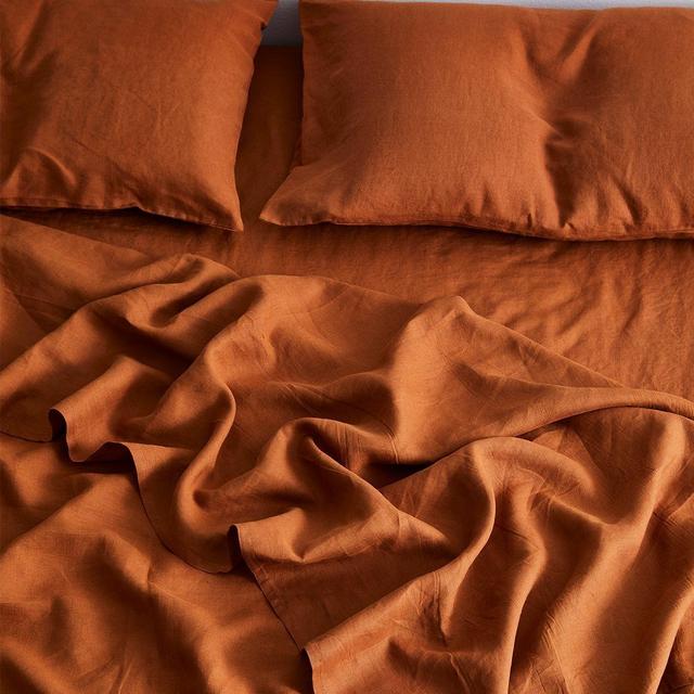 Rust 100% Flax Linen Fitted Sheet