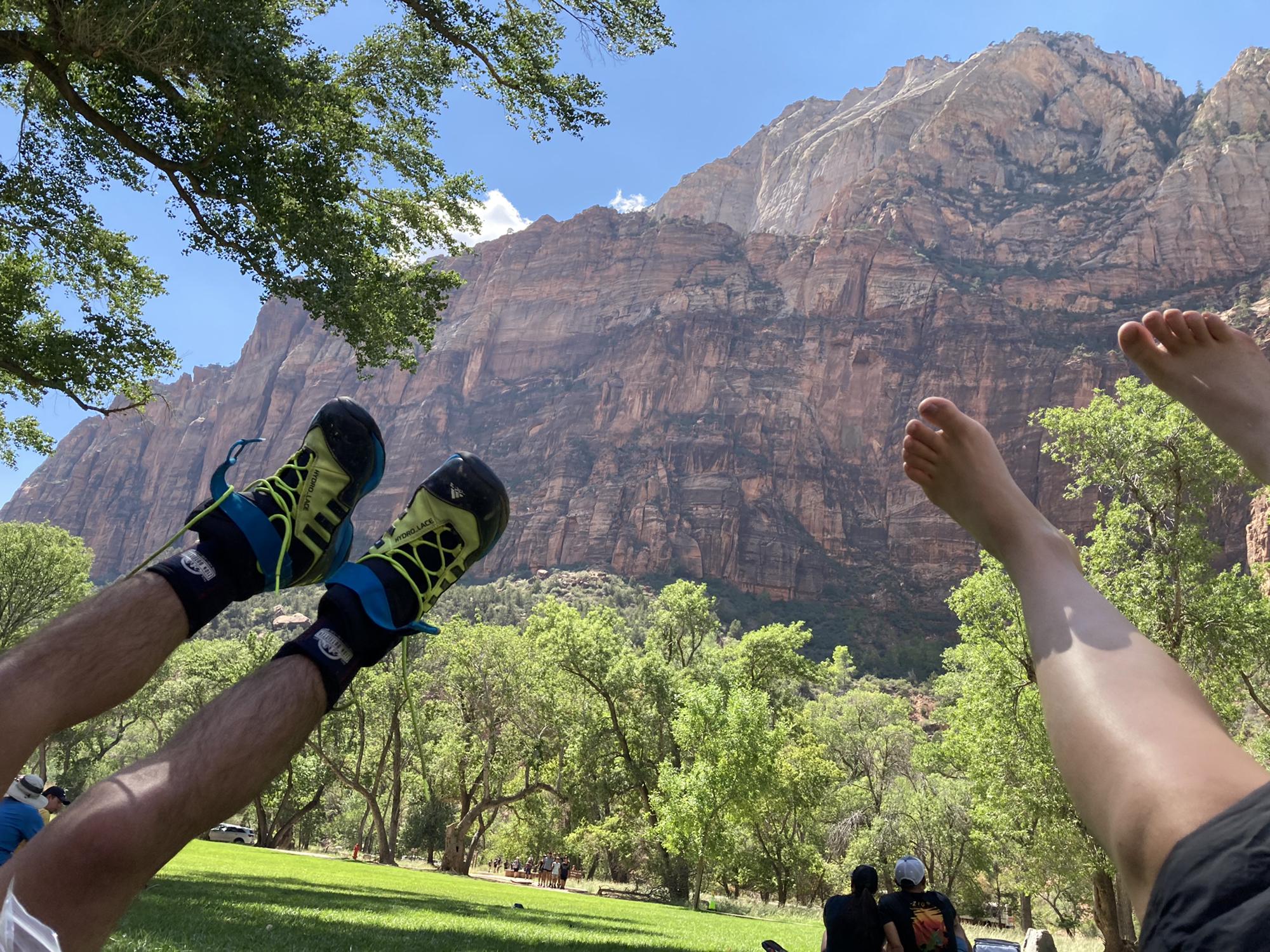 Relaxing in Zion, Utah. Being next to this mountain makes you feel small in the best of ways.