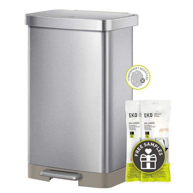 EKO Hudson Matte Stainless 75 Liter/19.8 Gallon Step Trash Can with Rear Trash Bag Storage Compartment