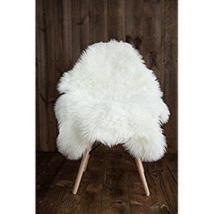 OJIA Deluxe Soft Faux Sheepskin Chair Cover Seat Pad Plain Shaggy Area Rugs For Bedroom Sofa Floor Ivory White 2ft x 3ft