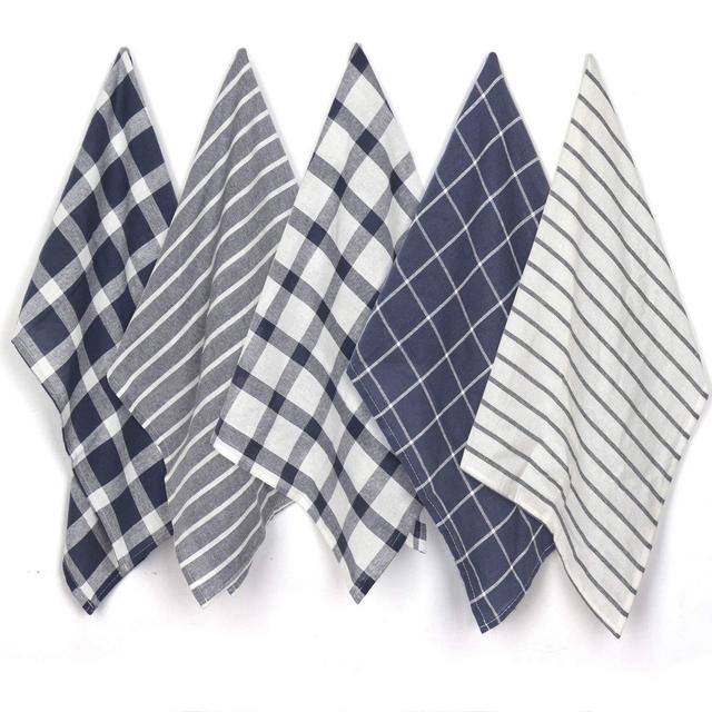 Dish Cloths Ultra Absorbent Hand Towels Set of 5 in Large Size 20X28 Inches (Navy)