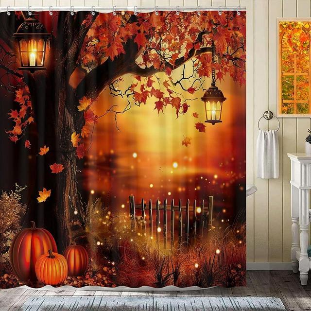GOAOK Rustic Fall Shower Curtain, Autumn Pumpkin Harvest Thanksgiving Shower Curtain Set, Rusitc Halloween Forest Shower Curtain Set,Fall Farmhouse for Bathroom with Hook Fabric Polyester 72''X72''