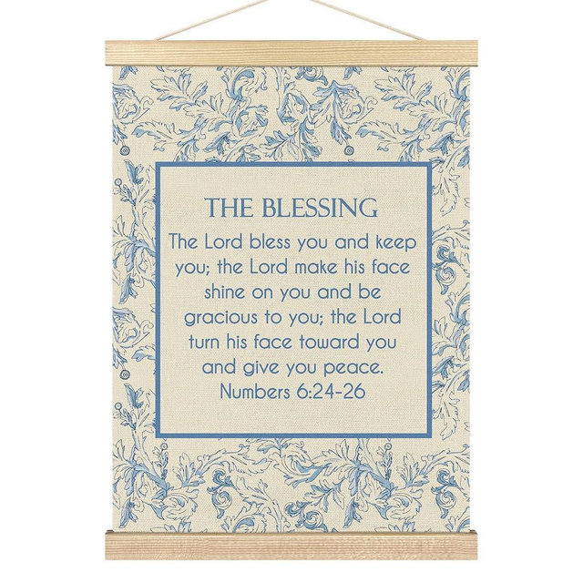 BCUANGD Christain Wall Art - Bible Verse Preppy Trendy Wall Decor Poster Hanger with Wood Frames, Blue Flower Retro Vintage Wall Hanging Canvas Decor for Grandmillennial Home, 12x16 Inches