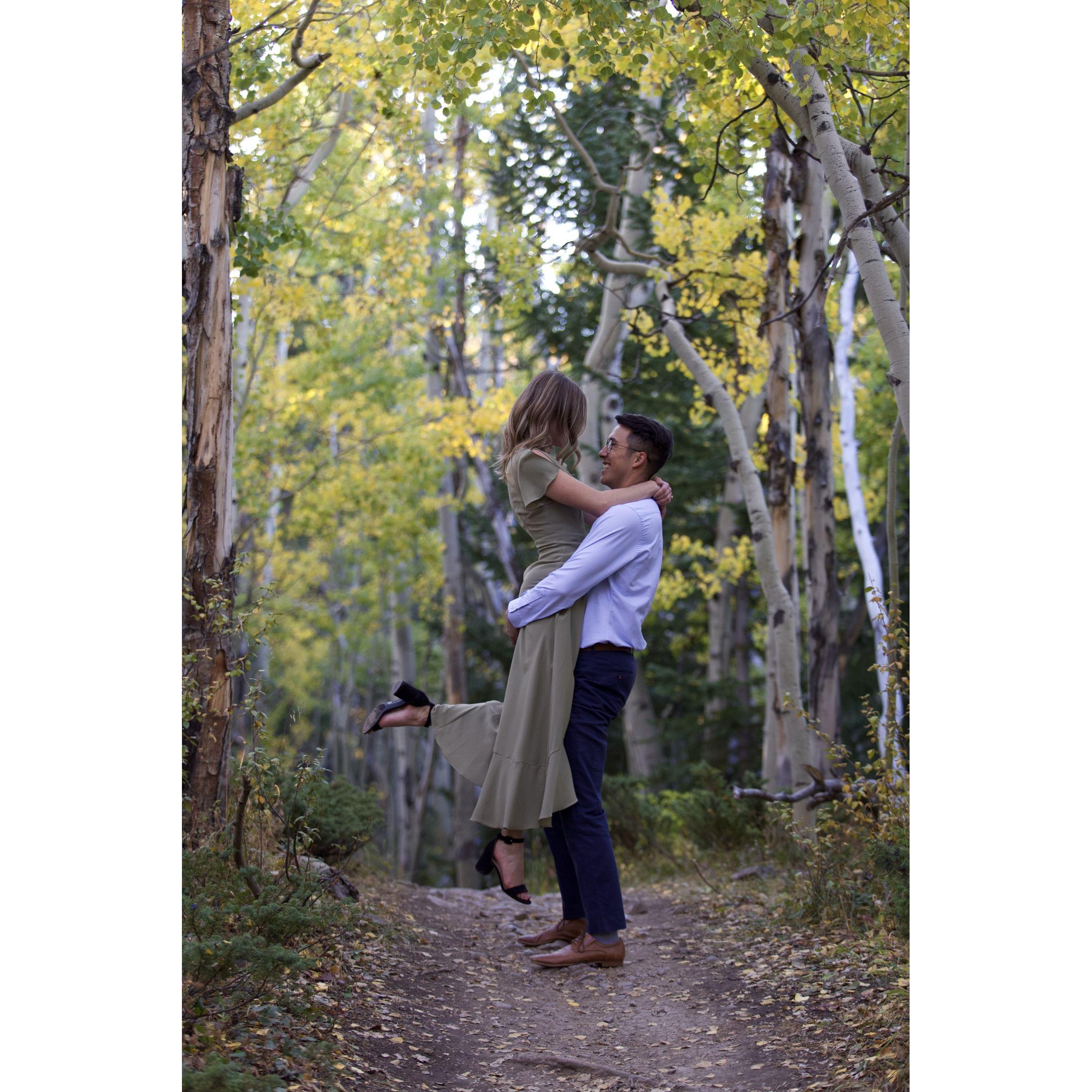 Engagement photos at Aspen Alley in Breckenridge