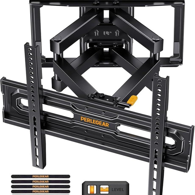 Perlegear Full Motion TV Mount for 32-65 Inch TVs up to 99 lbs, Max VESA 400x400mm, Fits 16”/12” Wood Studs, Height Adjustable Pre-Assembled TV Wall Mount, Tool-Free Tilt, Swivel & Extension, PGMF21