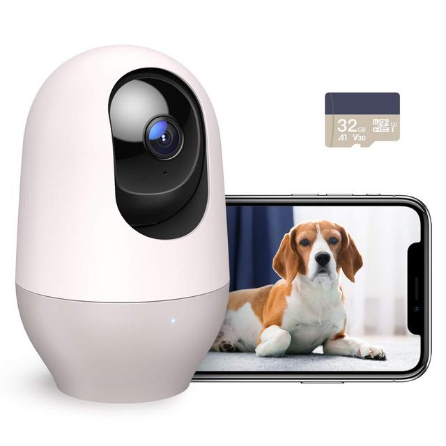 Nooie Dog Camera with SD Card, 360-degree Full HD WiFi Pet Monitoring Camera, Security Camera with Motion Tracking, Cat and Dog Monitor, Night Vision, Two-Way Audio, Compatible with Alexa/Google Home