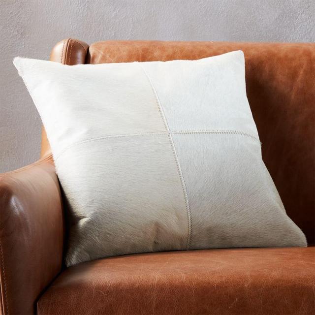18" abele white cowhide pillow with down-alternative insert