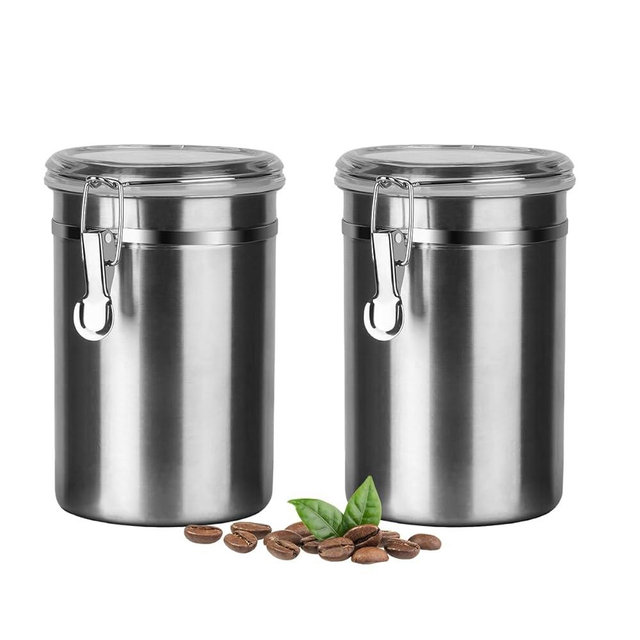 Walktosun Stainless Steel Food Container with Clear Lids Airtight Container Stackable Small Canisters Kitchen Pantry Storage for Cereal, Snacks, Candy, Herbs, Spices, Sugar, Tea (1.8L Silver-2)