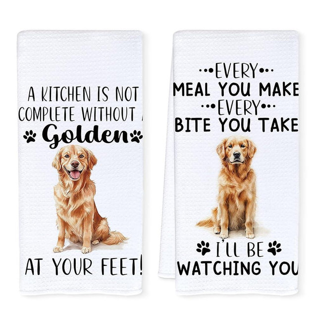 Qnhij Funny Golden Retriever Kitchen Towels, Golden Retriever Gifts for Women Men, Dog Lovers Gifts Decorative Hand Dish Tea Towels for Kitchen Dining Room, 16x24 Inch Set of 2