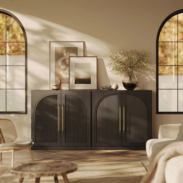 Jagger 65" Double-Arc Wood Door Sideboard (black)