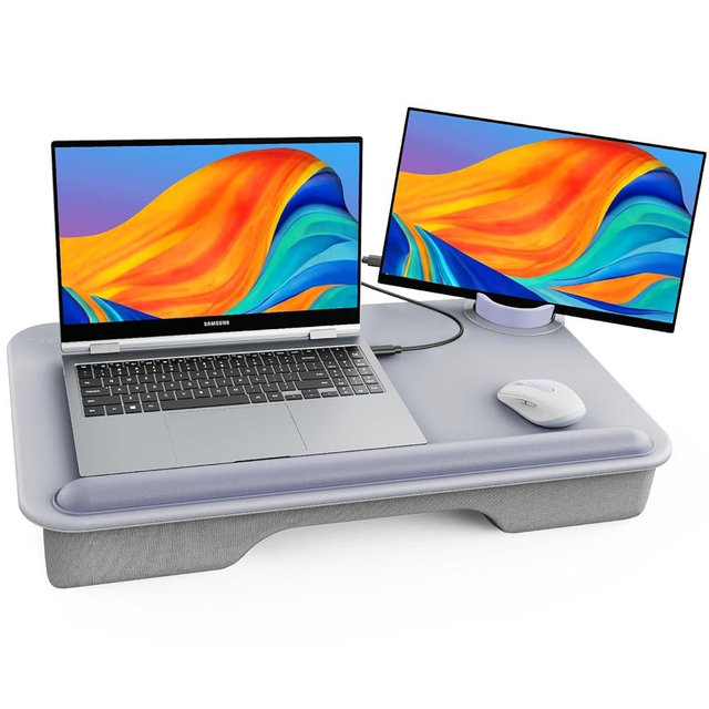 SAIJI Laptop Lap Desk for Bed—Fits Up to 17" Laptop & MacBook,Lightweight Tray Table with Soft Leather Wrist Pad,Sturdy Phone/Tablet Holder,Laptop Stand with Cushion for Home Office/Gaming On Couch