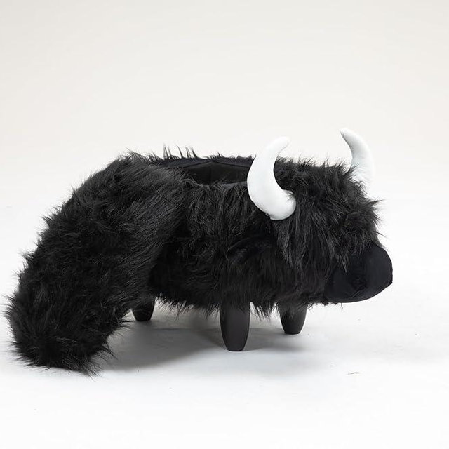 Home 2 Office Harry The Cow Ottoman with Storage for Kids' Bedroom, Playroom, Nursery or Recreation Room Decor, Soft Animal-Shaped Toddler Furniture with Wooden Legs