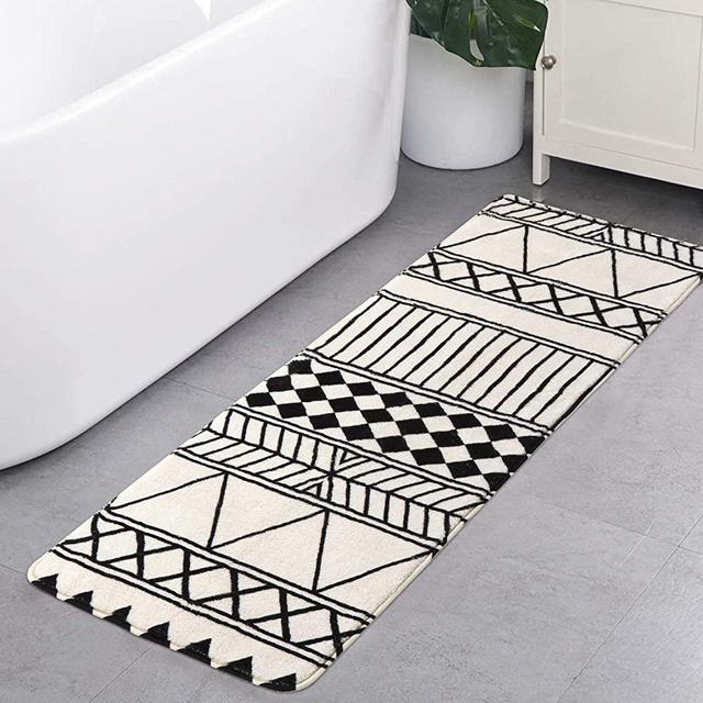 HAOCOO Bath Rug Runner 18x47 inch Modern Geometric Velvet Bathroom Rugs Non-Slip Tribal Style Bath Mat Soft Luxury Microfiber Machine-Washable Floor Rugs for Tub Shower