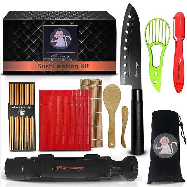 Albino monkey Sushi Making Kit - Elevate Your Sushi Skills in Minutes! Includes New Upgraded Sashimi Knife & Sushi Maker Bazooka, 2 Mats, Nigiri Tool, and More – Perfect for Beginners