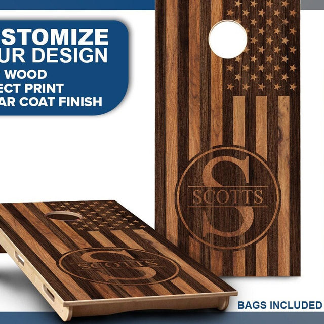 Custom Cornhole Board Set | American Flag Cornhole Boards | Personalized Bag Toss Board Game | Outdoor Cornhole Game Set | Outdoor Lawn Game