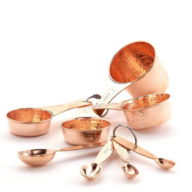Old Dutch Solid Copper Set of 4 Measuring Cups Spoons, one size