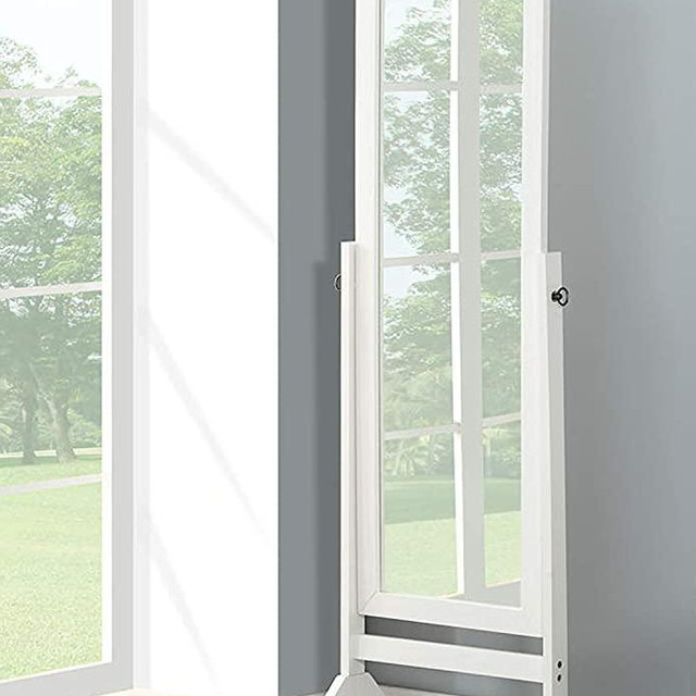Legacy Decor Wood Rectangular Cheval Floor Mirror, Free Standing Mirror (White)