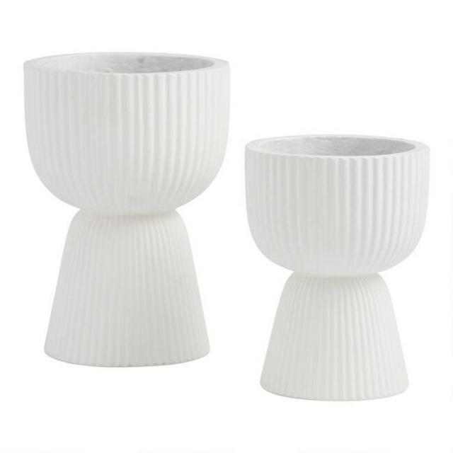 White Cement Fluted Pescadero Outdoor Planter