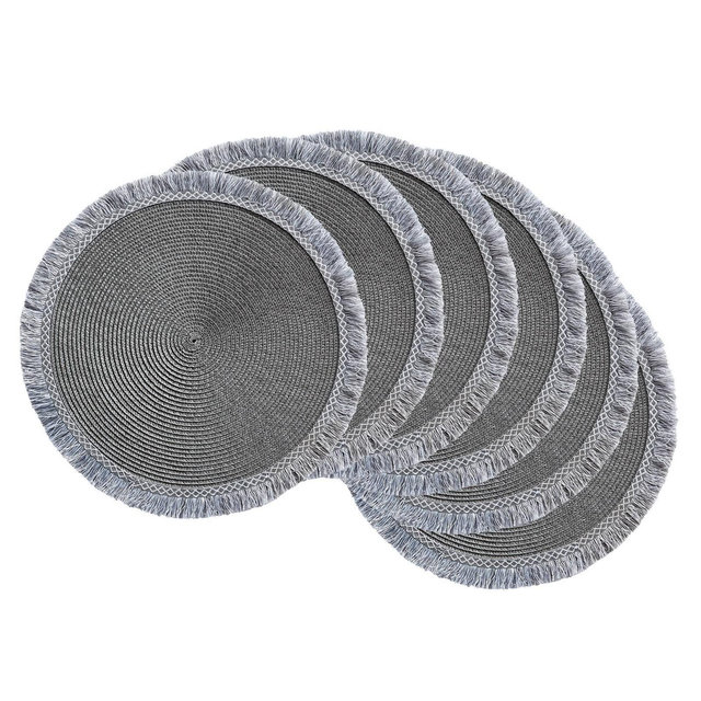 6pk Plastic Fringed Placemats Gray - Design Imports